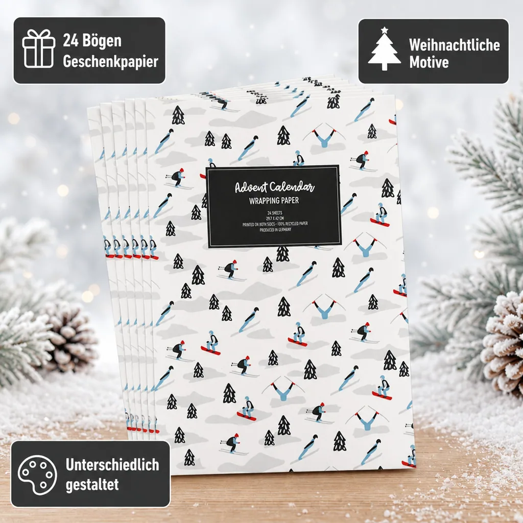 Ava & Yves Geschenkpapier Adventskalender Ski