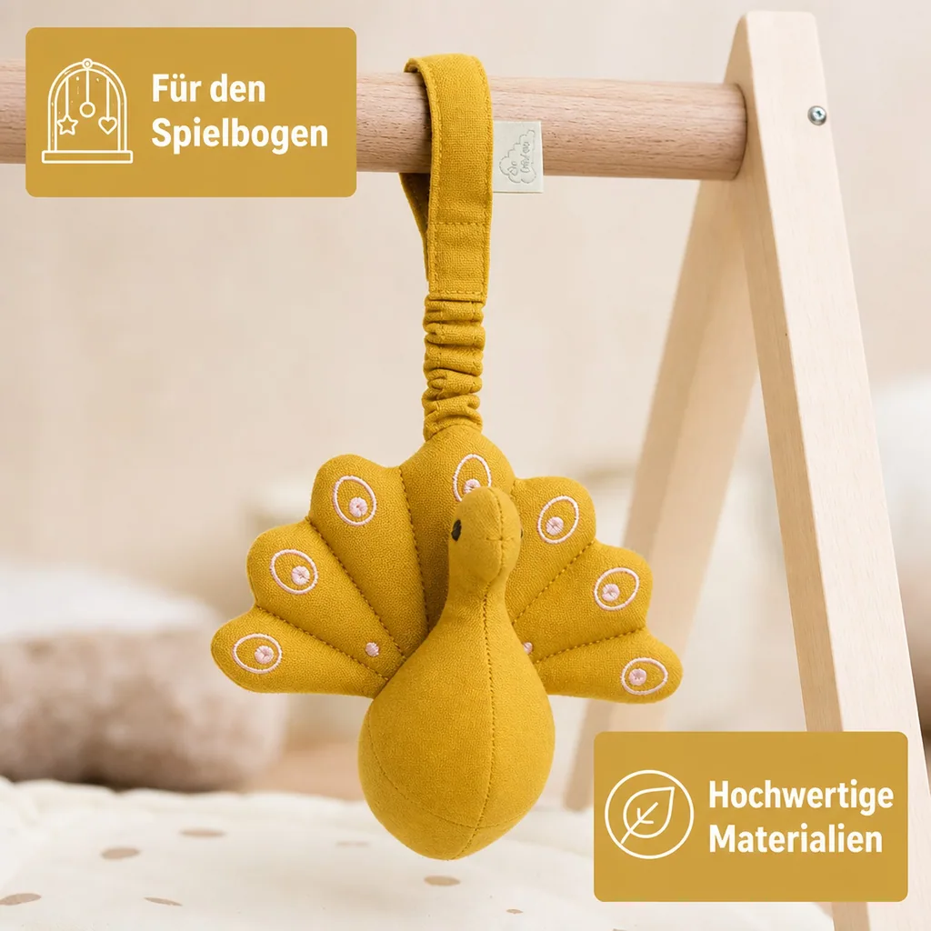 Cam Cam Baby Spielzeug Pfau senfgelb