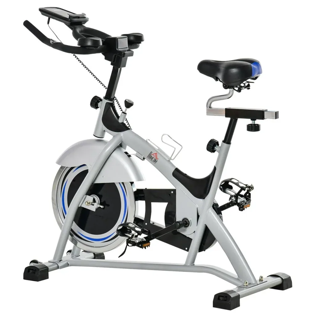 Ergometer Heimtrainer Fahrradtrainer mit Display Metall ABS Silber+Schwarz 124 x 50 x 111 cm Stufenloser LCD-Display
