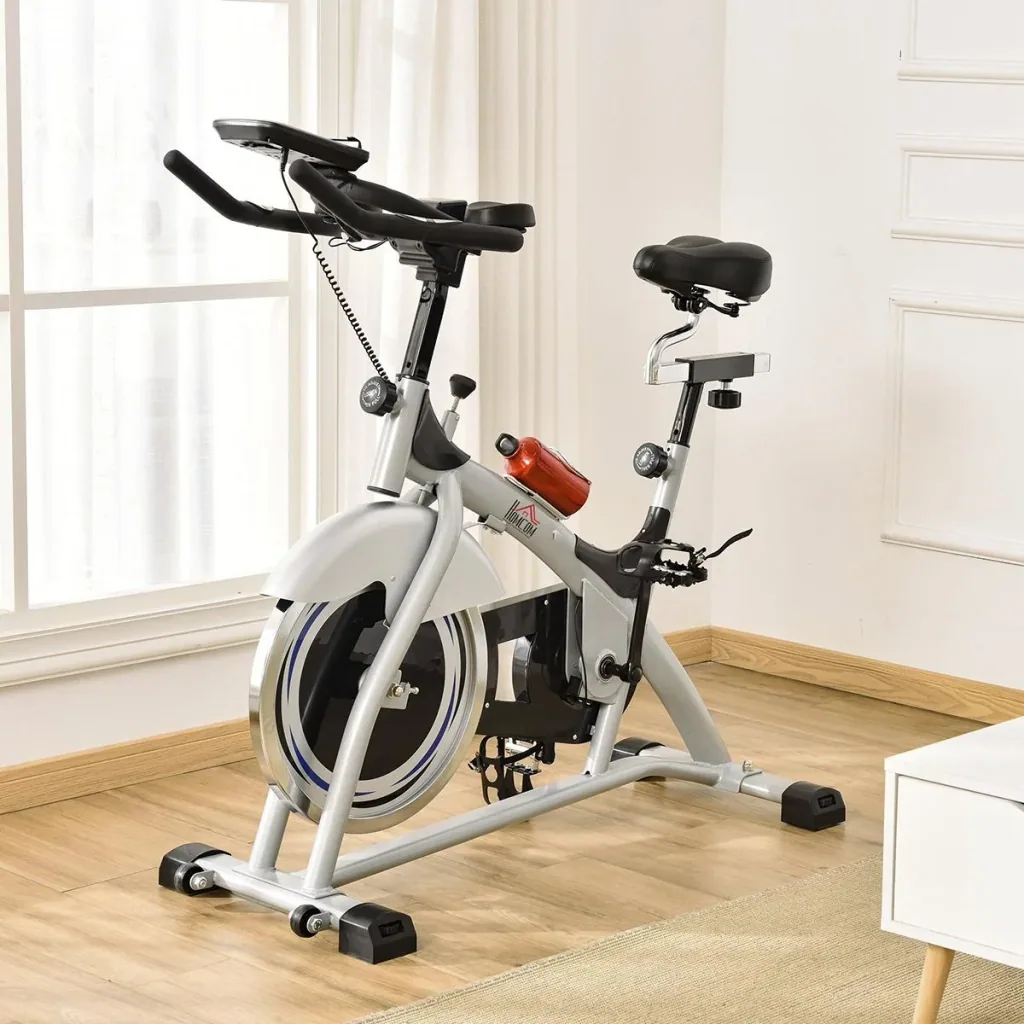 Ergometer Heimtrainer Fahrradtrainer mit Display Metall ABS Silber+Schwarz 124 x 50 x 111 cm Stufenloser LCD-Display