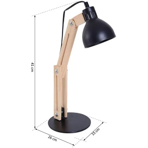 Tischleuchte Schreibtischlampe verstellbar Leselampe Büro Metall + Holz schwarz 26 x 15 x 41 cm