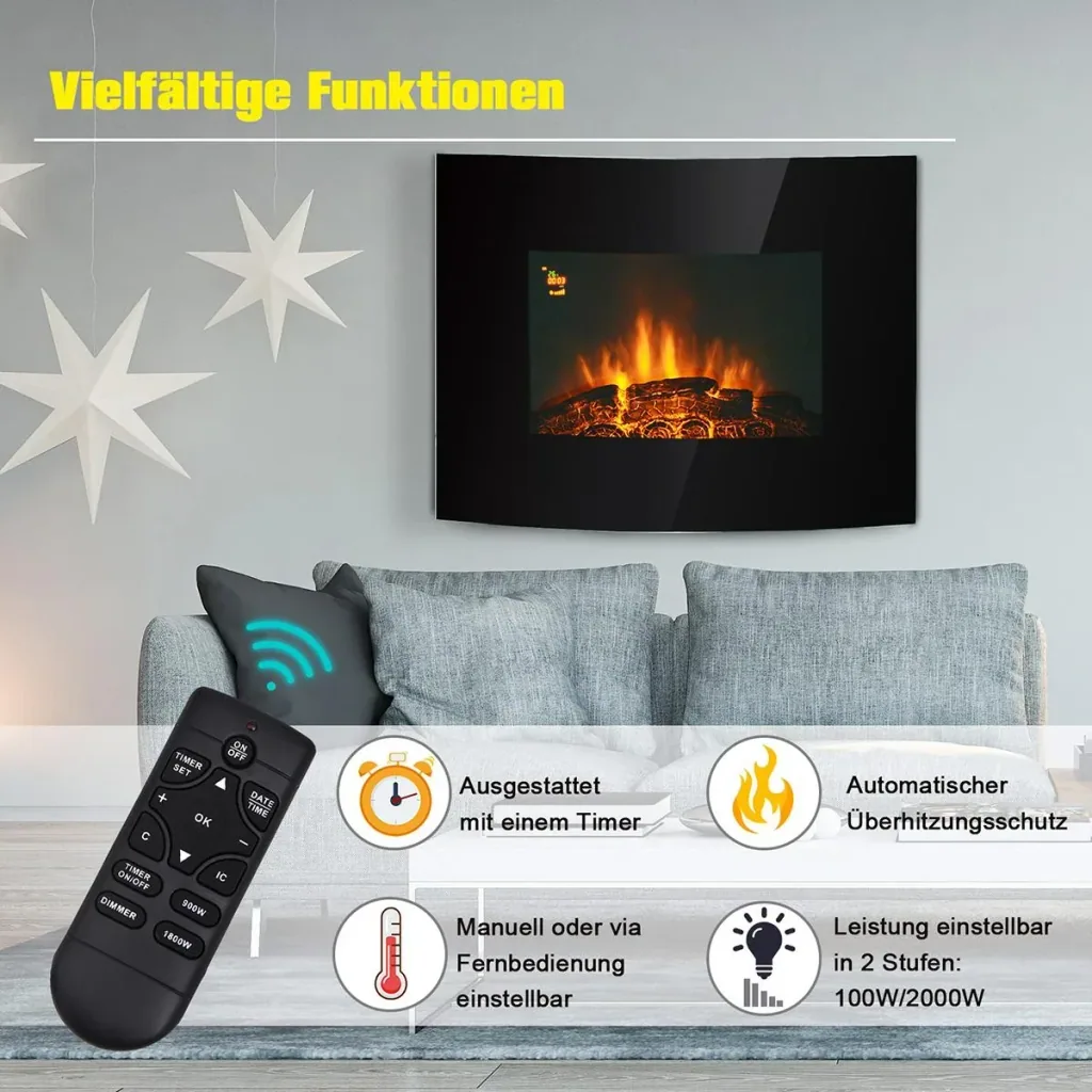 LED Elektrokamin mit Heizfunktion und Fernbedienungen schwarz