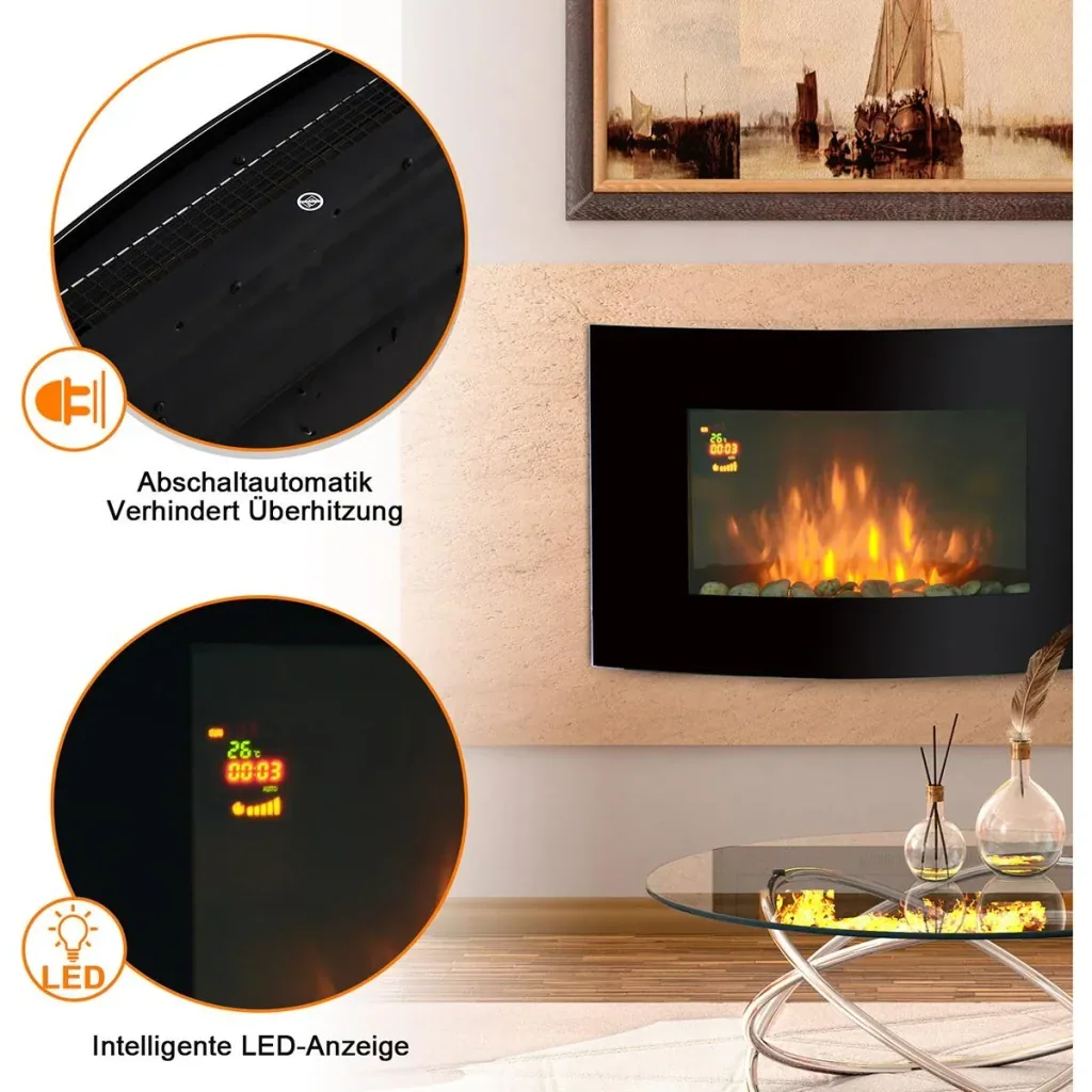 LED Elektrokamin mit Heizfunktion und Fernbedienungen schwarz