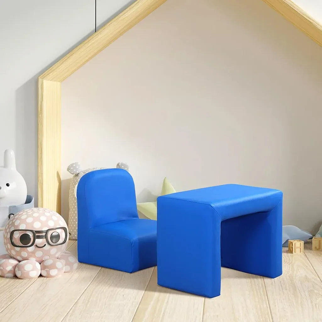 2 in 1 Kindersofa Tisch und Stuhl Blau