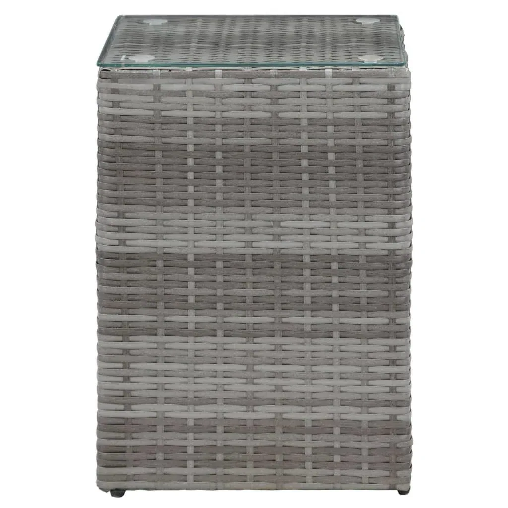 Beistelltisch 3-teilig mit Glasplatte Poly-Rattan grau