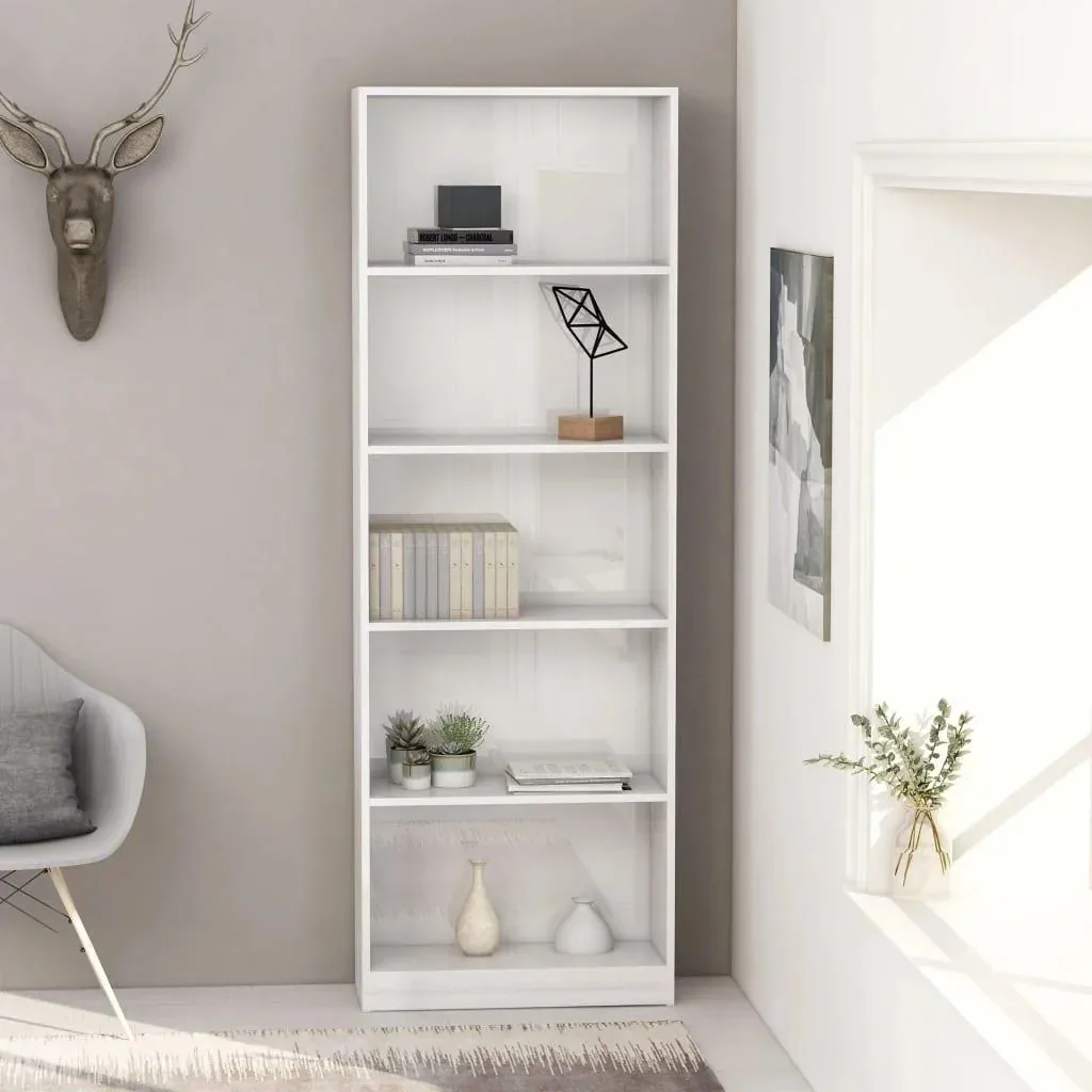 Bücherregal mit 5 Fachböden 60x24x175 cm Spanplatte Hochglanz weiß