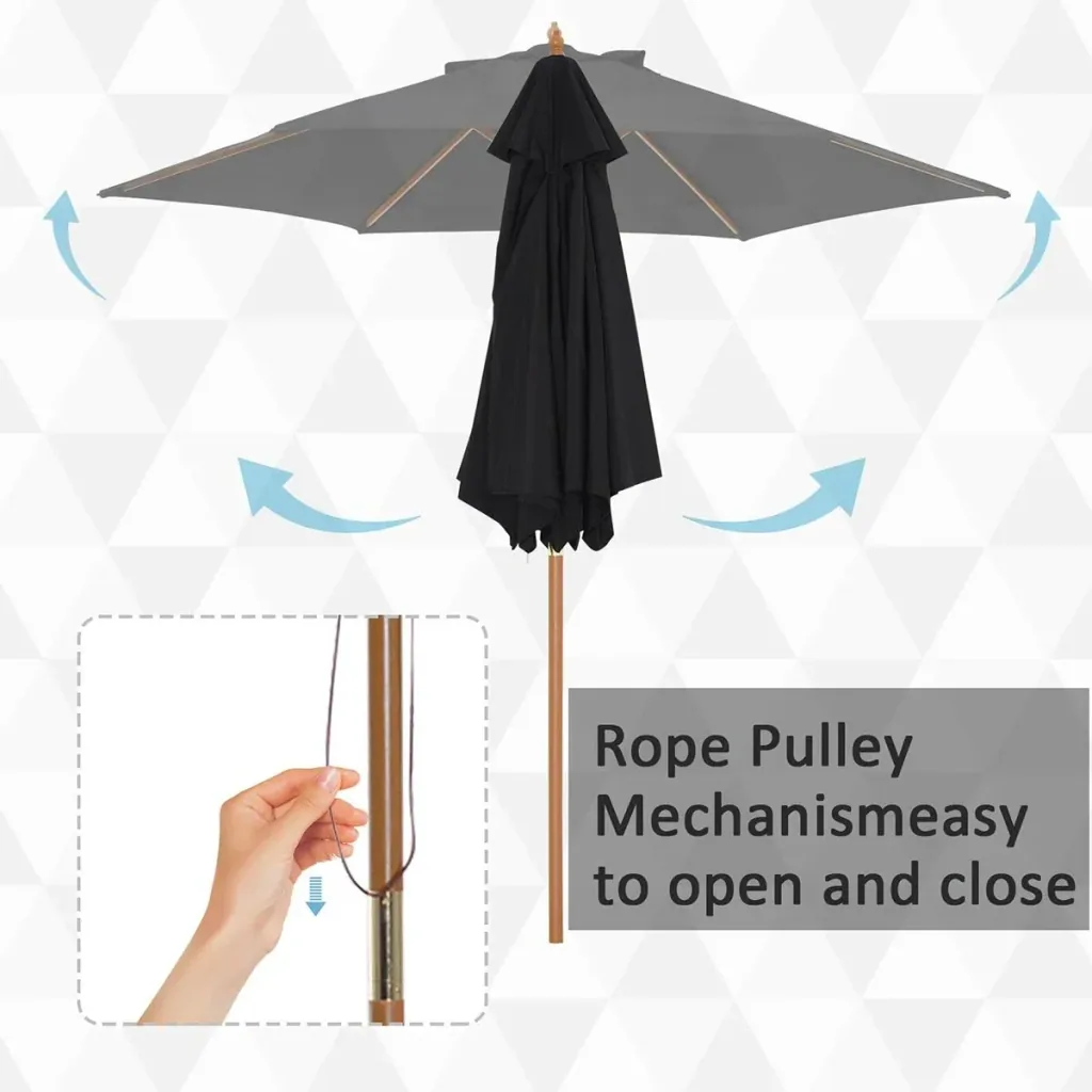 Sonnenschirm, Gartenschirm, 3-stufig, Sonnenschutz, Bambus 180/ Polyester, Schwarz, Ø2,5 x 2,3 m