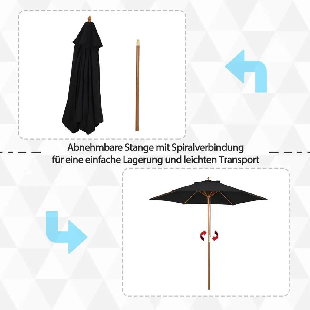 Sonnenschirm, Gartenschirm, 3-stufig, Sonnenschutz, Bambus 180/ Polyester, Schwarz, Ø2,5 x 2,3 m