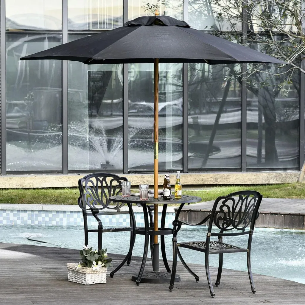 Sonnenschirm, Gartenschirm, 3-stufig, Sonnenschutz, Bambus 180/ Polyester, Schwarz, Ø2,5 x 2,3 m