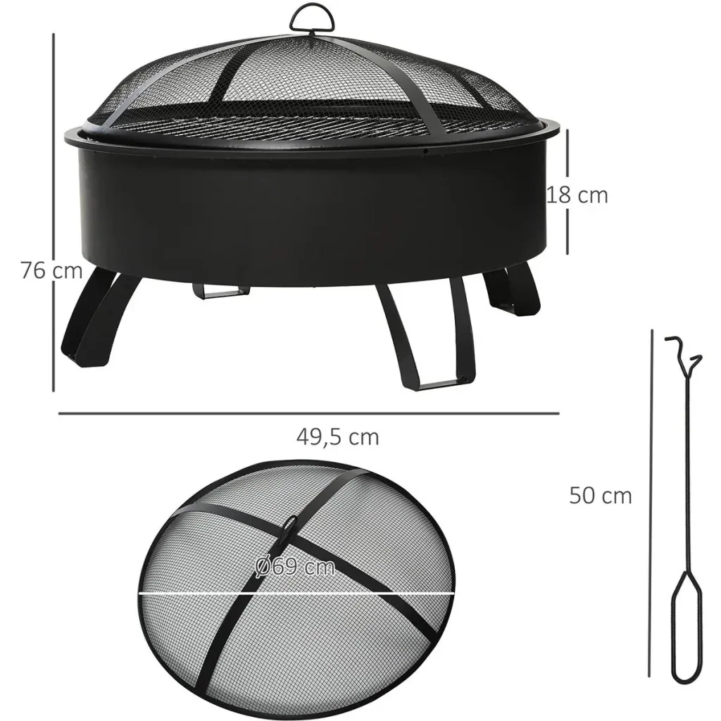 2-in-1 Feuerschale mit Grillrost schwarz