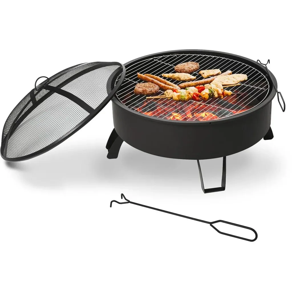 2-in-1 Feuerschale mit Grillrost schwarz