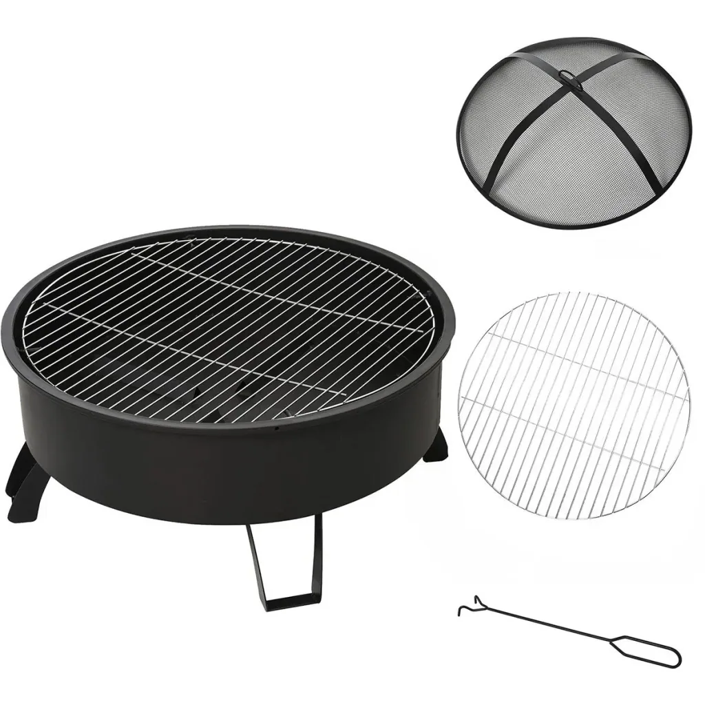 2-in-1 Feuerschale mit Grillrost schwarz