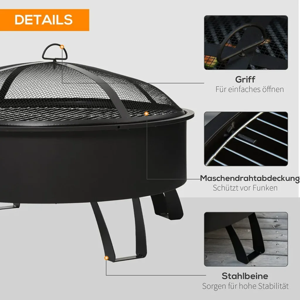 2-in-1 Feuerschale mit Grillrost schwarz