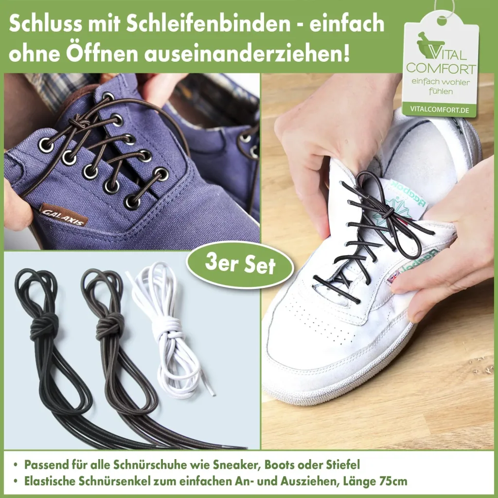 Schnürsenkel elastisch, Länge 75 cm, 3 Paar