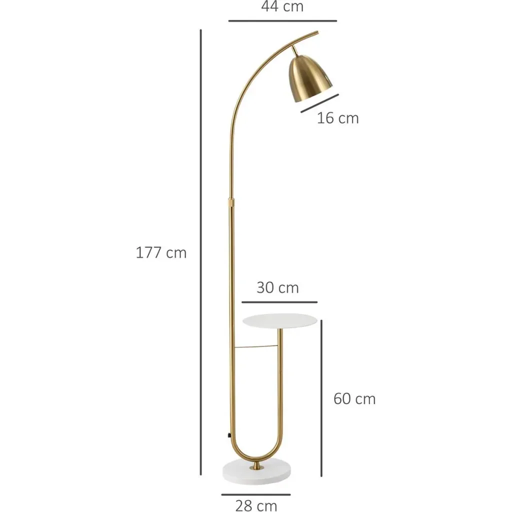 Stehlampe Standleuchte mit Desktop Netzkabel mit Fußschalter für Wohnzimmer Schlafzimmer Büro Metall Gold+Weiß 30 x 44 x