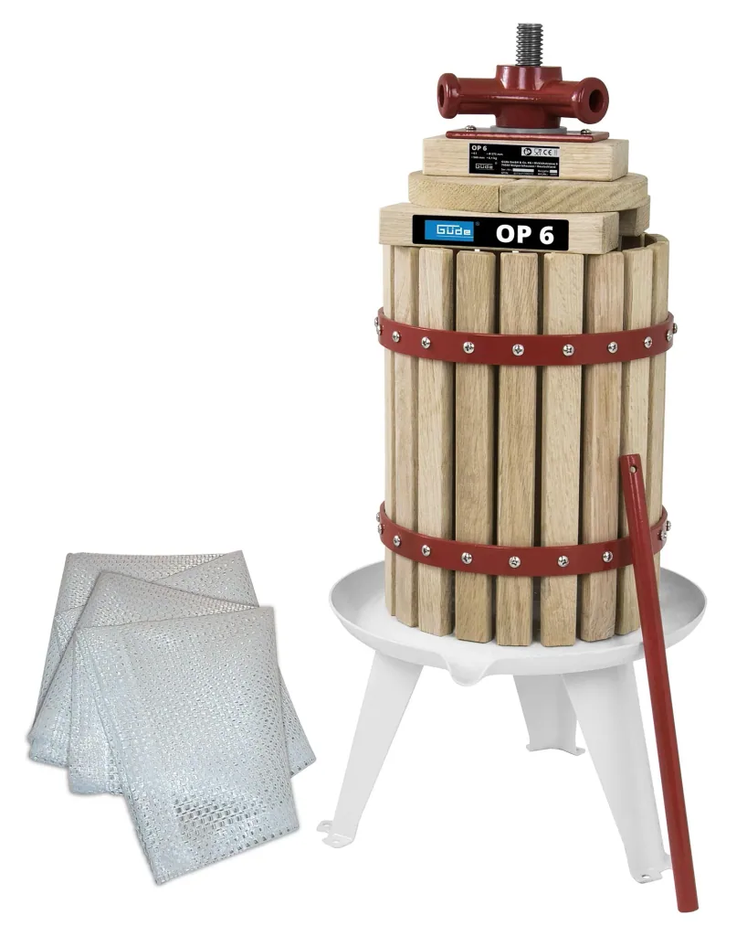 Set Obstpresse „OP 6“ mit 6 Liter Presskorb, mechanischer Antrieb + 2 Presstücher