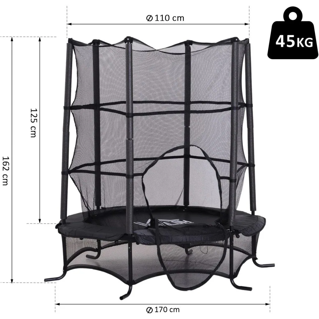 Trampolin Kinder Gartentrampolin mit Sicherheitsnetz Randabdeckung gepolstert Stahl Schwarz Ø170cm bis 45kg
