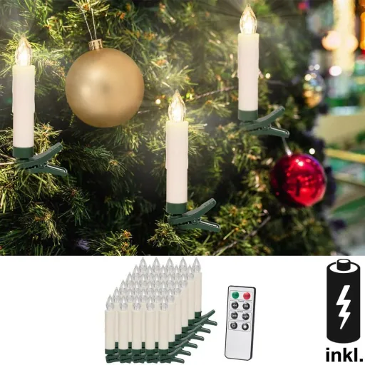 Geführte Weihnachtskerzen 30 x warmes Weiß mit Fernbedienung & Timer
