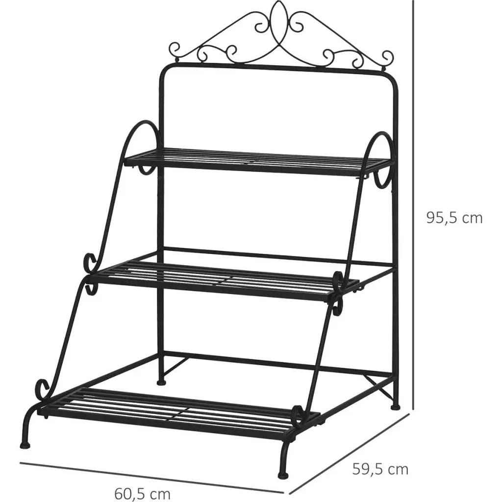 Dekorative Pflanzenleiter 3 Stufen Metall schwarz 60,5 x 59,5 x 95,5 cm