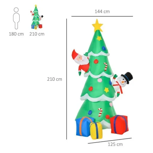 Aufblasbarer Weihnachtsbaum mit Weihnachtsmann Schneemann und Geschenkbox 210 cm