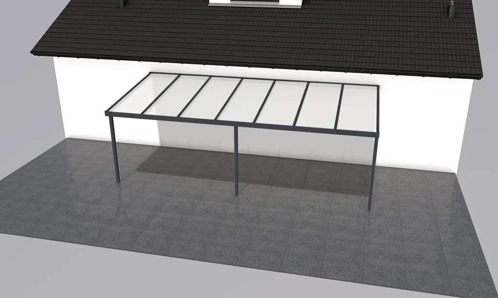 Terrassendach Premium, anthrazit, 7120 x 3060 mm - Polycarbonat Stegplatten 16 mm, opal