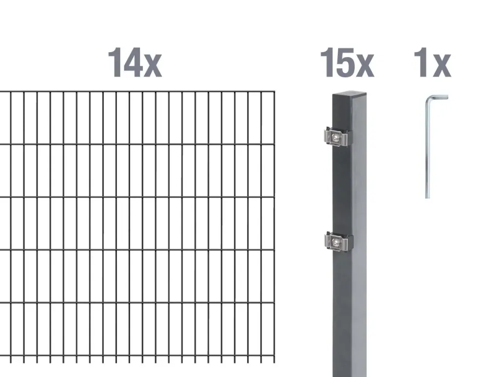 Doppelstabmattenzaun Komplettset, anthrazit, Höhe 140 cm, Länge 28 m