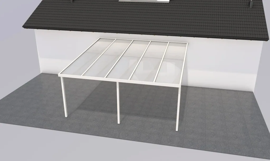 Terrassendach Premium, weiß, 5100 x 5060 mm - Polycarbonat Stegplatten 16 mm, weiß gestreift