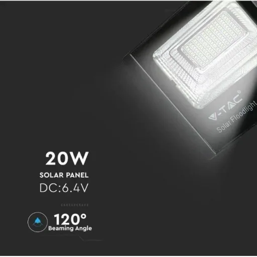VT-60W Solar-Flutlicht mit Solarpanel - 1650 Lm - 6000K - Schwarz