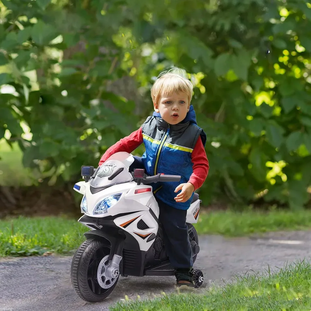 Kinder Polizei Elektromotorrad Polizeimotorrad Elektroauto Kinderwagen für 18 bis 36 Monaten mit 2 Scheinwerfer Polizeil