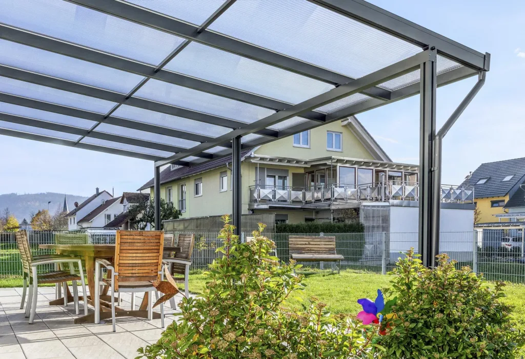 Terrassendach Premium, anthrazit, 6110 x 4060 mm - Polycarbonat Stegplatten 16 mm, klar