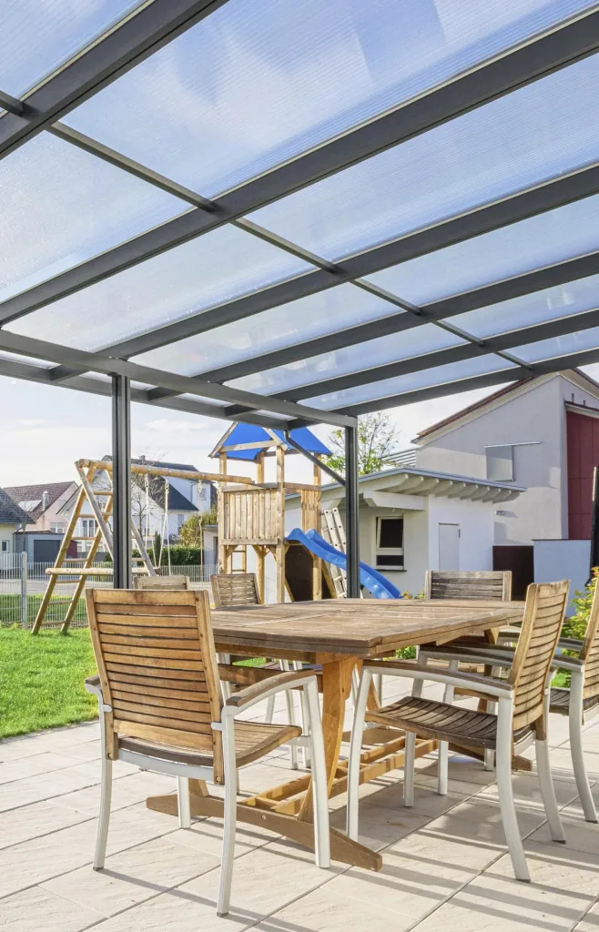 Terrassendach Premium, anthrazit, 6110 x 4060 mm - Polycarbonat Stegplatten 16 mm, klar