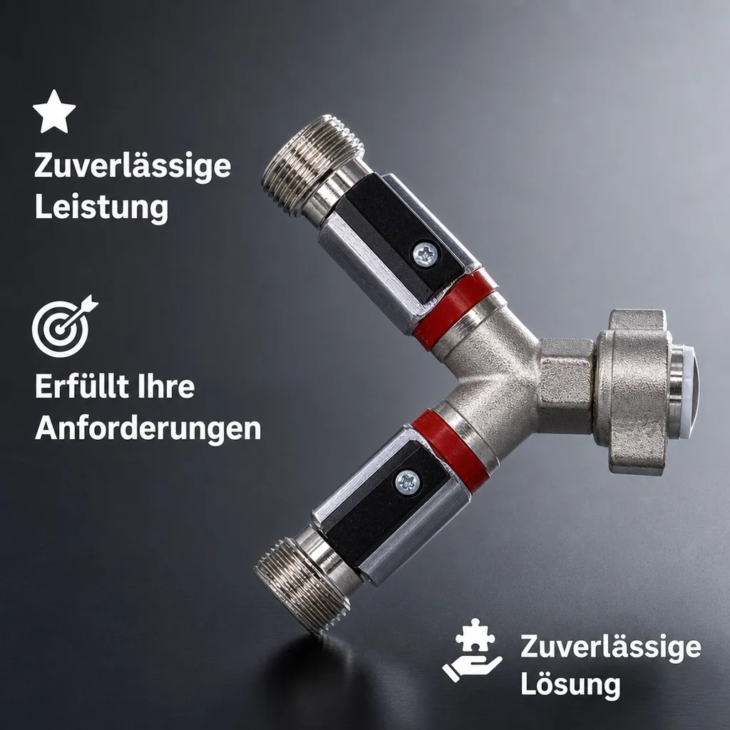Absperrhahn, Absperrventil 2-leitig, für Druckminderer, Gewindegrößen: 1 x 3/4“ IG und 2 x 3/4“ AG