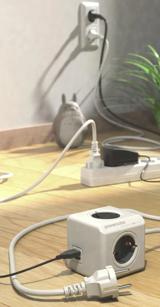 PowerCube Extended Steckdosenwürfel mit 4 Steckdosen und 2 USB Anschlüssen