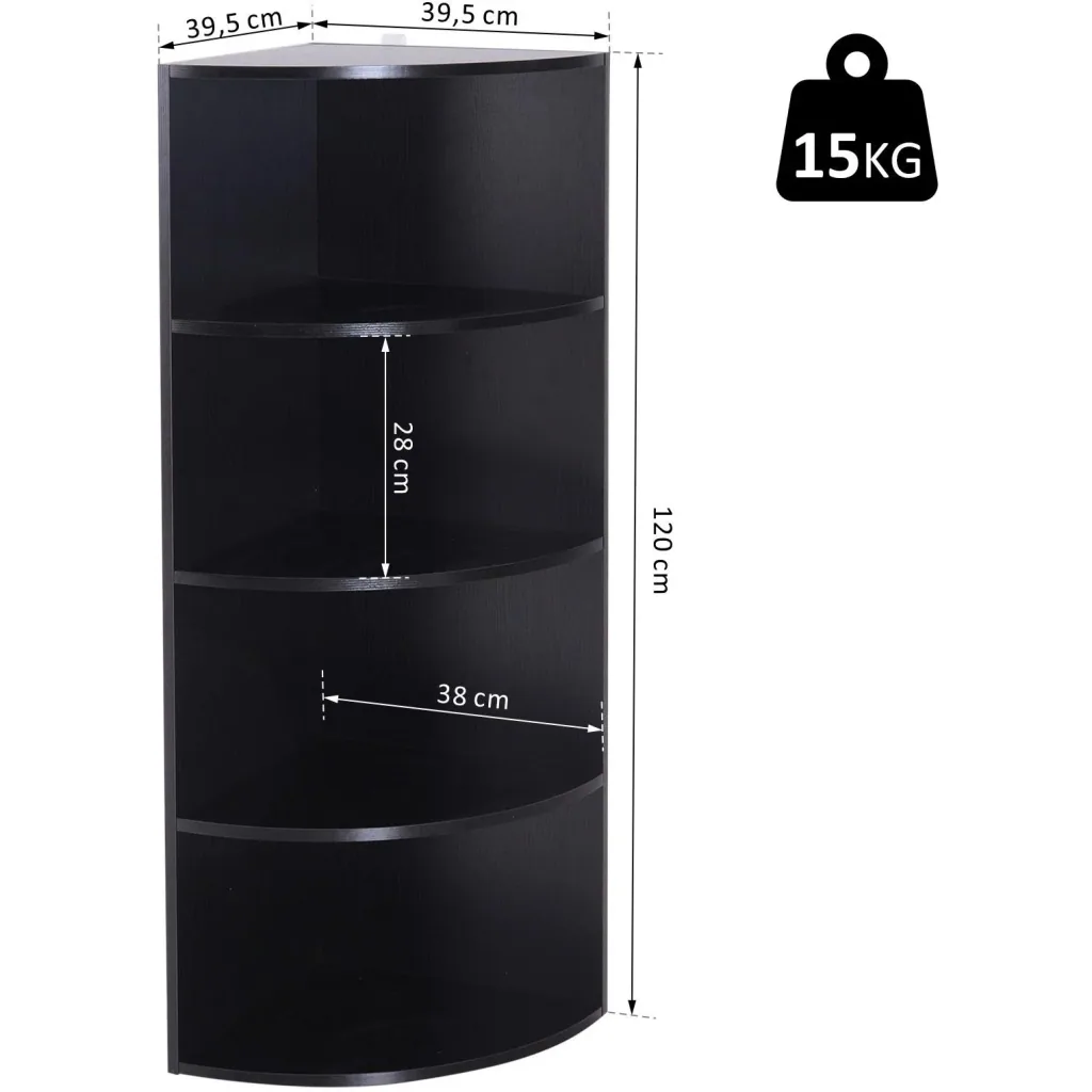 Eckregal Standregal Bücherregal Dekoregal Blumenregal Holzregal fächerförmig 4 Fächer Schwarz 39,5 x 39,5 x 120 cm