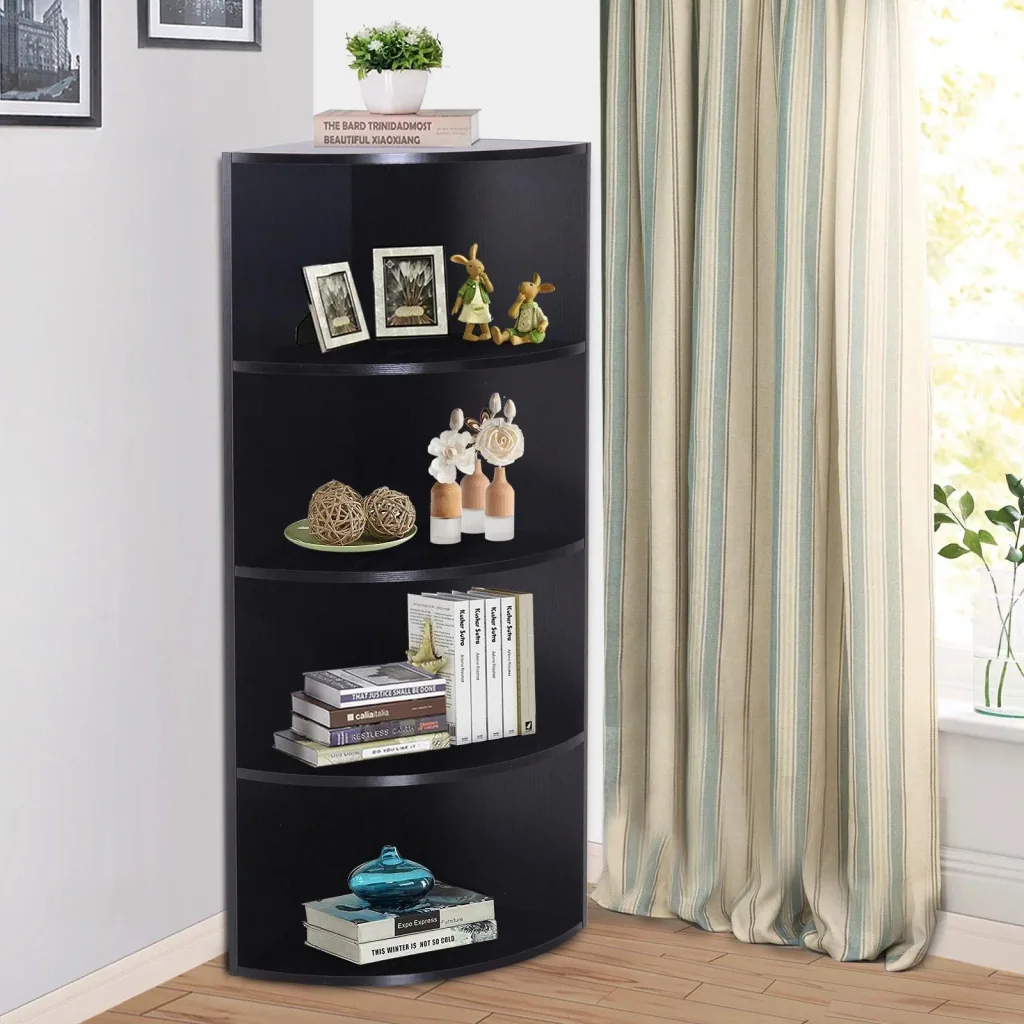 Eckregal Standregal Bücherregal Dekoregal Blumenregal Holzregal fächerförmig 4 Fächer Schwarz 39,5 x 39,5 x 120 cm