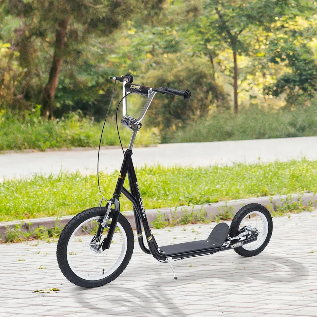Kinderroller Scooter Tretroller Cityroller Kinder Roller Kickboard ab funf Jahren 16/12 Zoll Schwarz 135 x 58 x 92-100 c