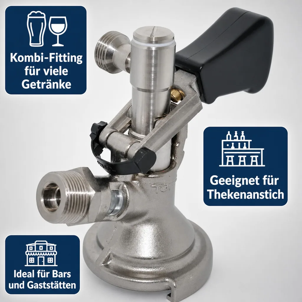 Zapfkopf - Keg Verschluss, Kombi - Fitting, seitlicher Ausgang (Thekenanstich)