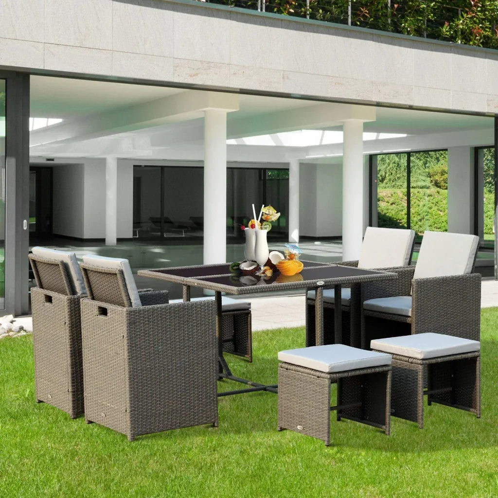 Sitzgruppe Polyrattan Gartenset 21 tlg, mit Kissen Grau