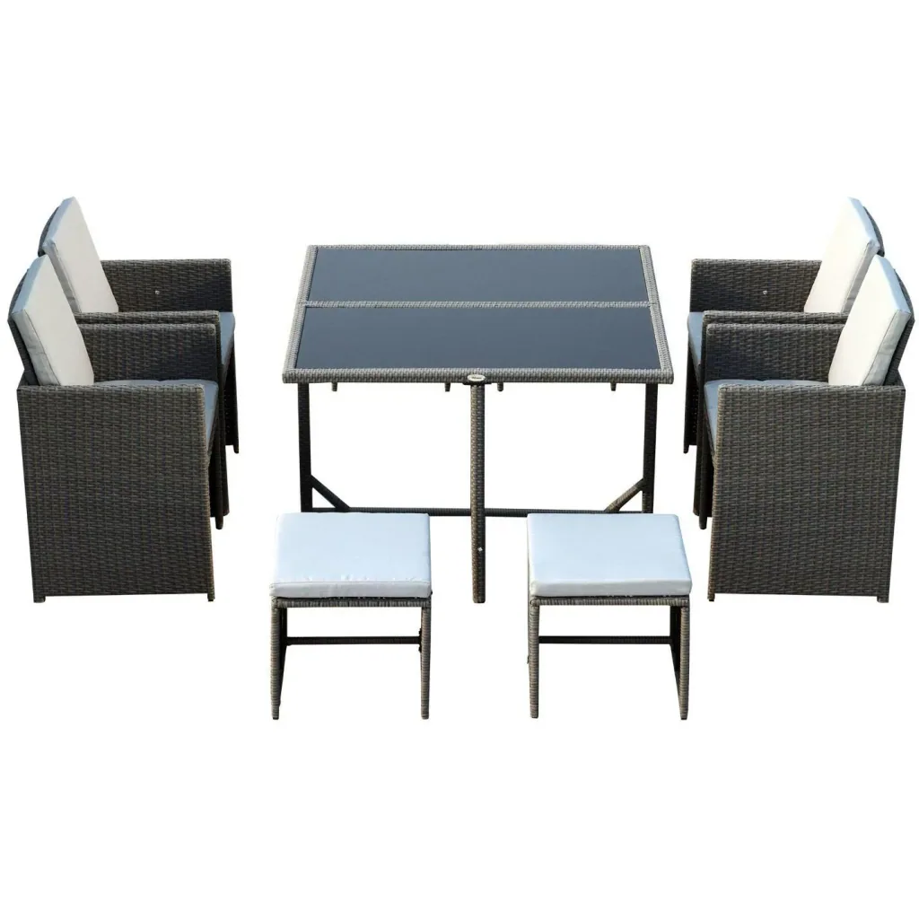 Sitzgruppe Polyrattan Gartenset 21 tlg, mit Kissen Grau