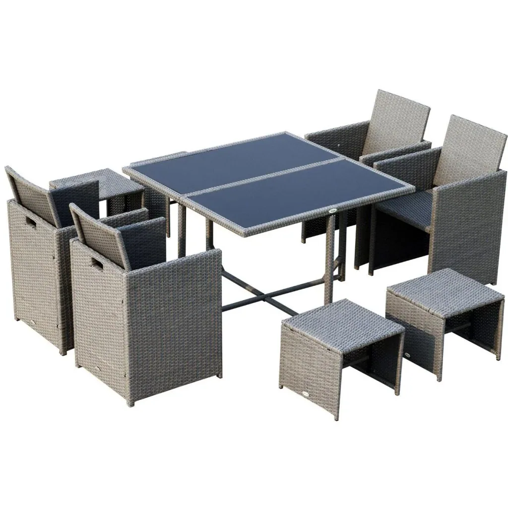 Sitzgruppe Polyrattan Gartenset 21 tlg, mit Kissen Grau