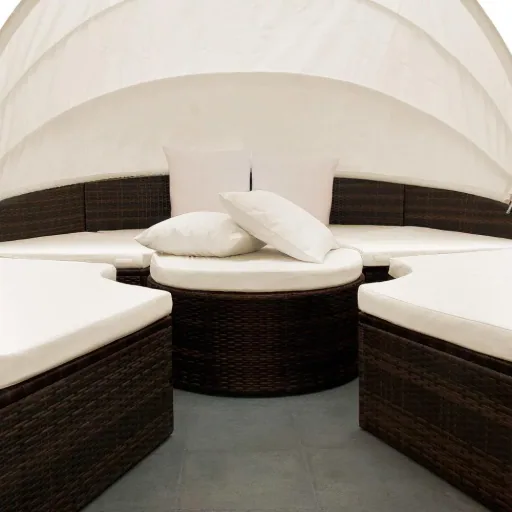 Casaria Poly Rattan XXL Sonneninsel Gartenmöbel-Set 230cm klappbarer Sonnenschirm - 7cm Kissen braun