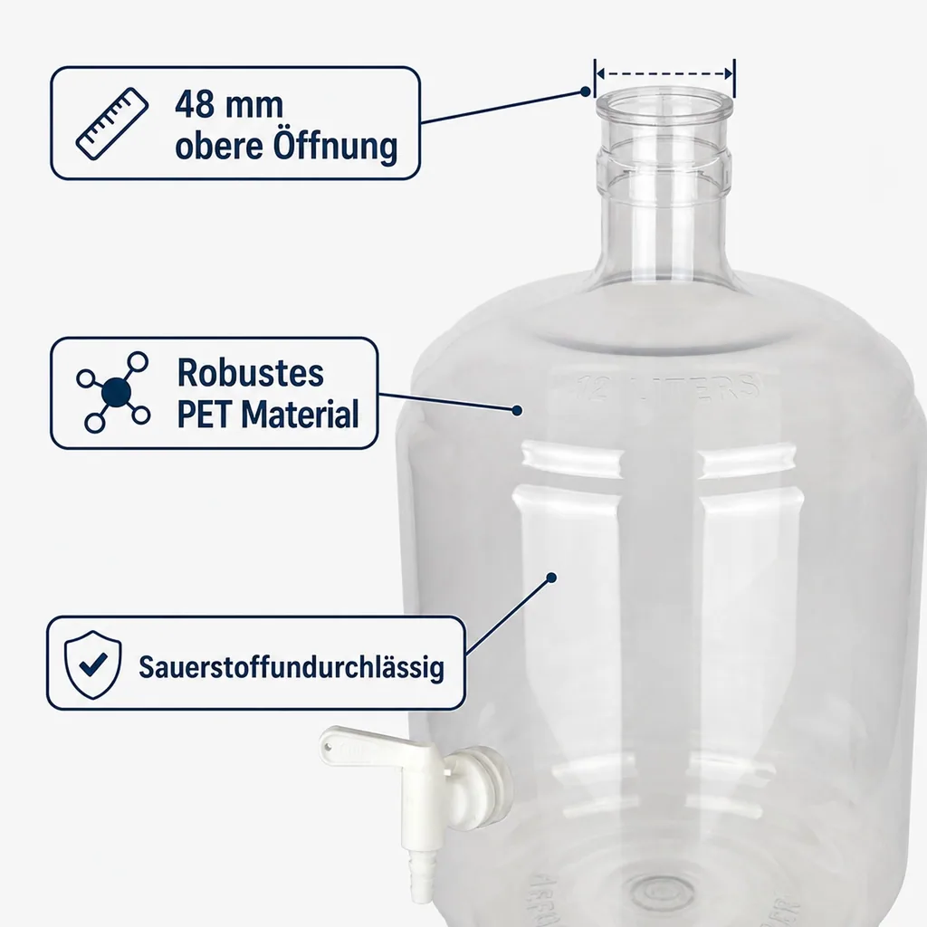 Weinballon, Glasballon - PET 12 Liter mit Hahn 5/16-7/16