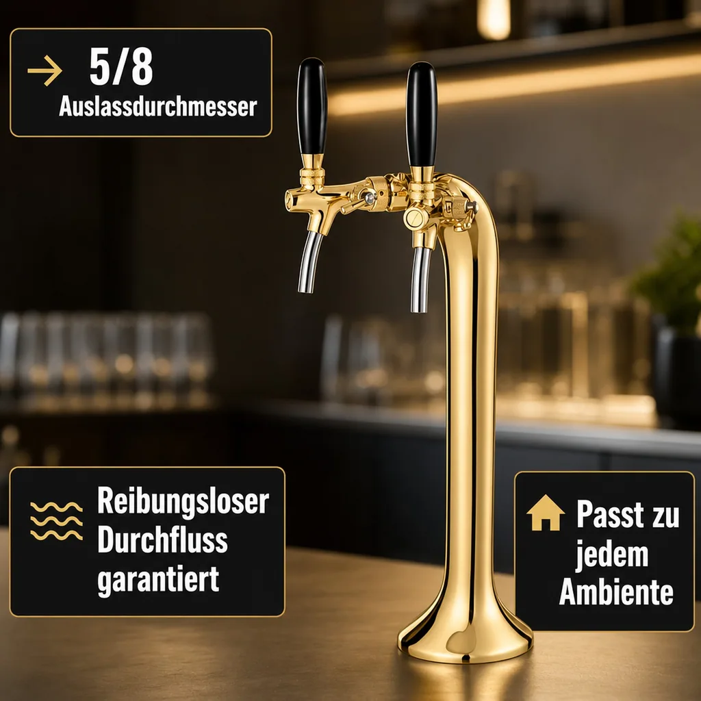 Schanksäule, Bierzapfsäule, Gold, 2-leitig, elegant
