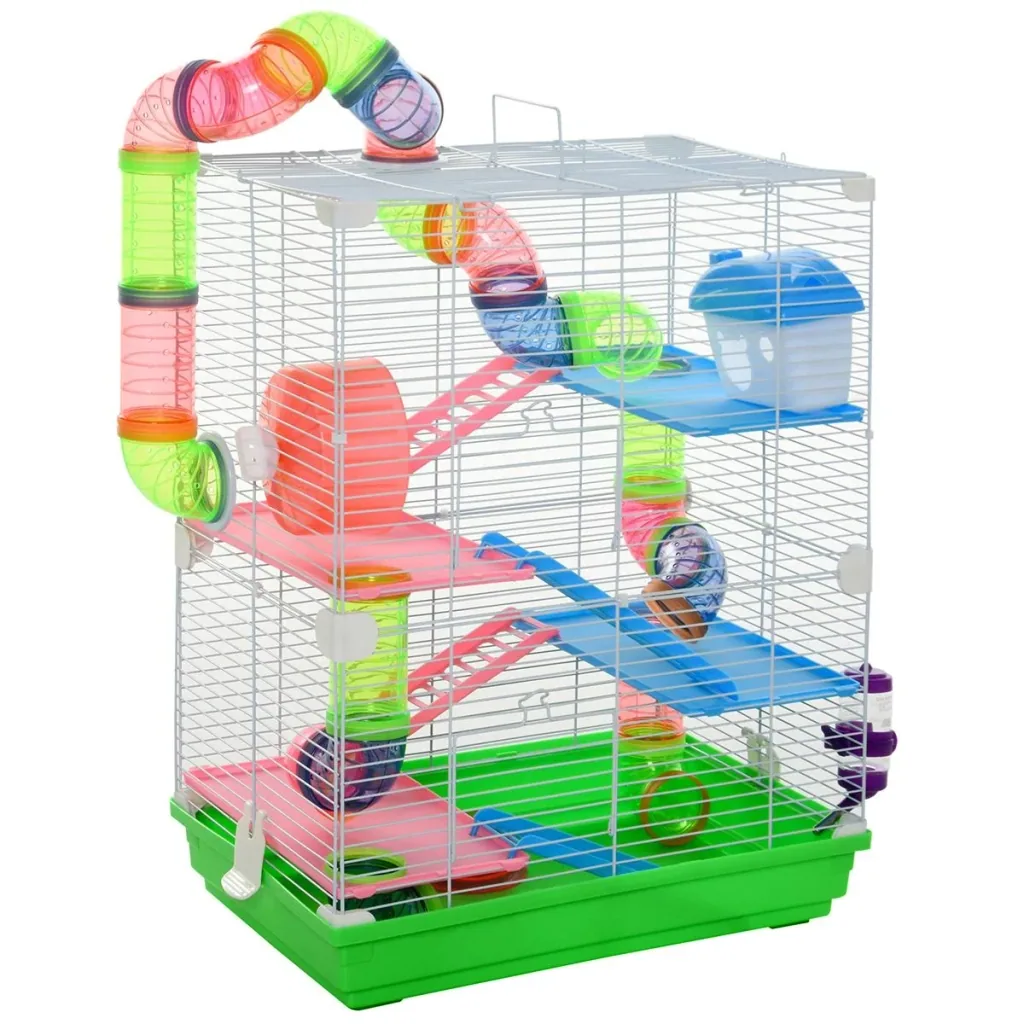 Hamsterkäfig mit Zubehör Nagerkäfig Mäusekäfig Hamster Rohrsystem,Metall, Grün+ Weiß, 46 x 30 x 58 cm