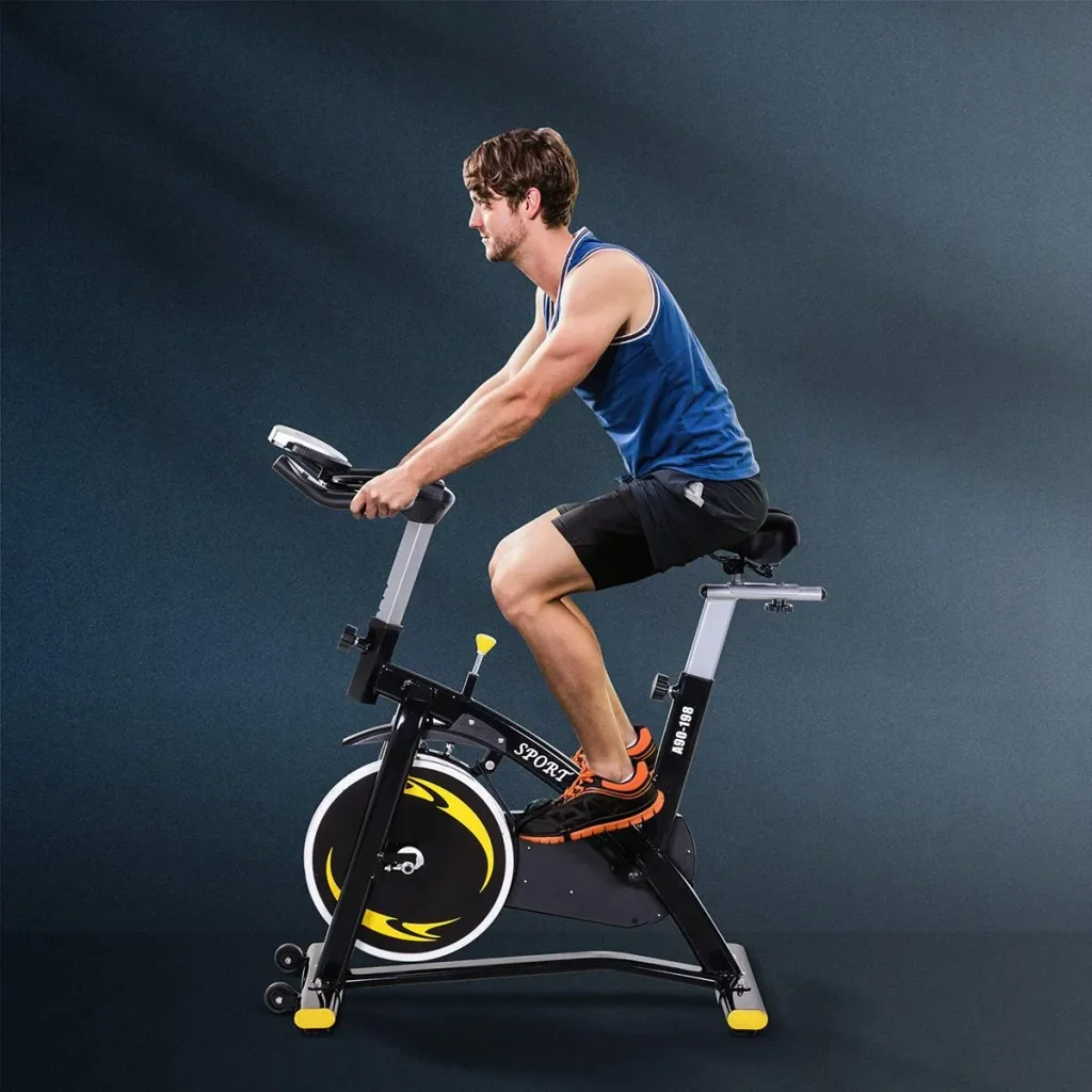 Fahrradtrainer mit stufenlosem Widerstand, Heimtrainer mit 10KG Schwungrad, Indoor Cycling Bike, Fitnessfahrrad, Höhenve