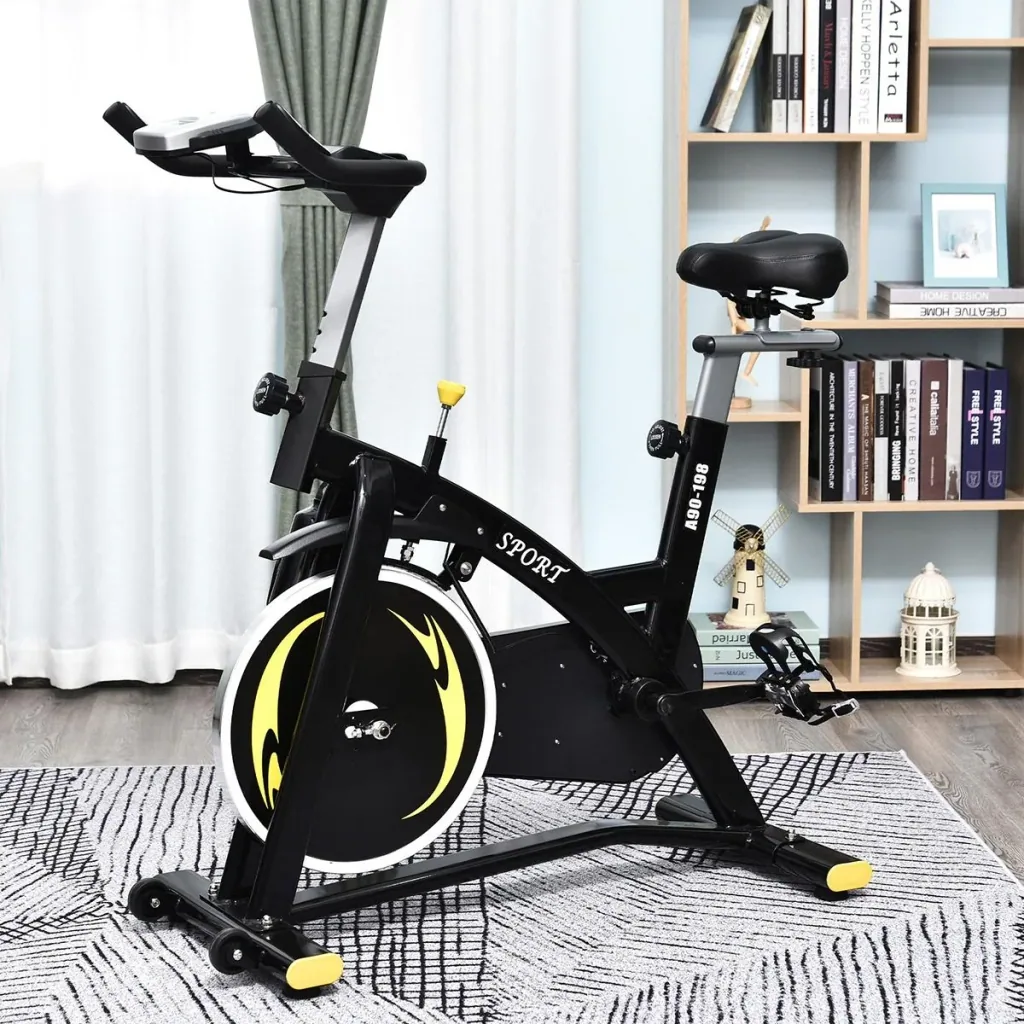 Fahrradtrainer mit stufenlosem Widerstand, Heimtrainer mit 10KG Schwungrad, Indoor Cycling Bike, Fitnessfahrrad, Höhenve