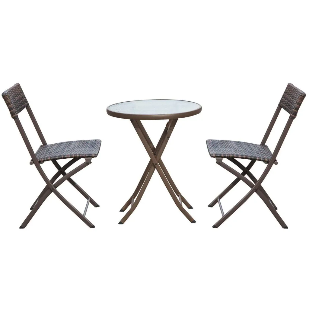 Bistroset Balkonset 3 tlg, Polyrattan Klappbar Braun