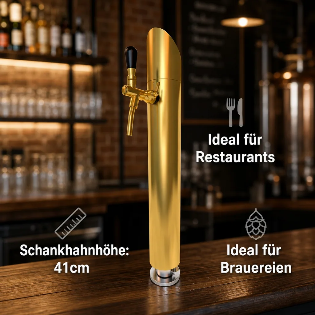Schanksäule, Bierzapfsäule - Modell Tower, TIN-goldfarben (kratzfeste Goldoptik), 1-leitig