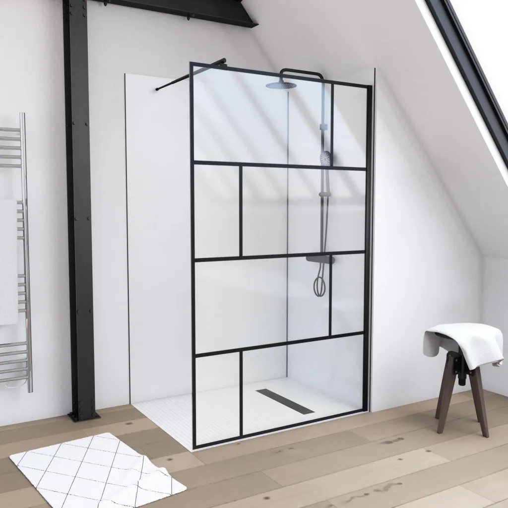 Duschwand in mordernem Design 120 x 195 cm - Glasdusche mit matt schwarzen Wandprofil