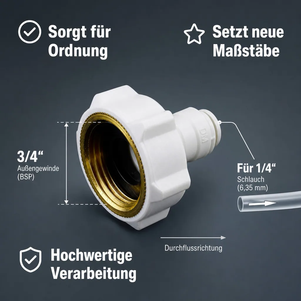 3/4" Aufschraubverbinder für 1/4" Schlauch Adapter